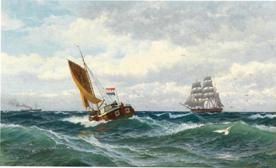 Fishing Boats Meeting on the High Seas by Friedrich Ludwig Christian Sturm
